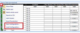 Configurações de tabela de dispositivo E3schematic e E3fluid